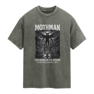 Mothman Washed Cotton T-Shirt Horror Poster Halloween Harbinger of Doom Cryptid Creature TS10 Olive Green Print Your Wear