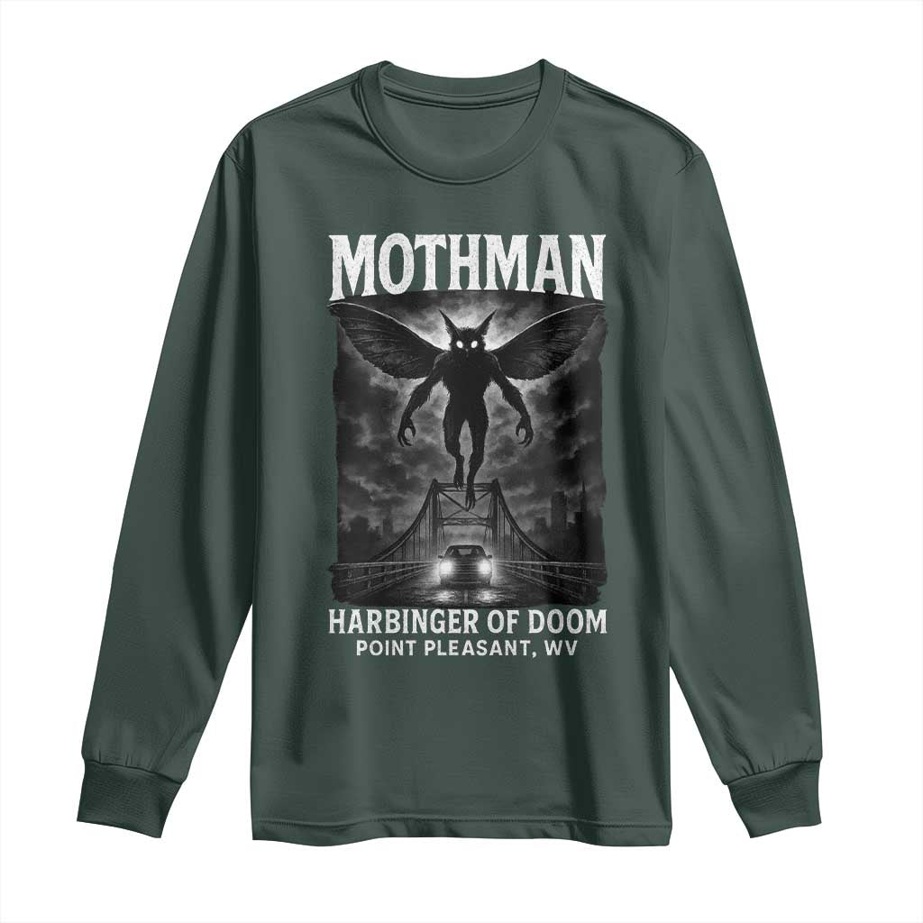 Mothman Long Sleeve Shirt Horror Poster Halloween Harbinger of Doom Cryptid Creature TS10 Dark Forest Green Print Your Wear