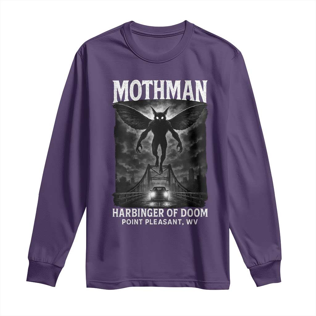 Mothman Long Sleeve Shirt Horror Poster Halloween Harbinger of Doom Cryptid Creature TS10 Purple Print Your Wear