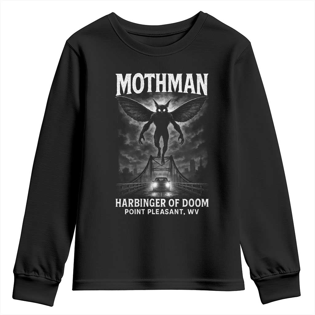 Mothman Youth Sweatshirt Horror Poster Halloween Harbinger of Doom Cryptid Creature TS10 Black Print Your Wear