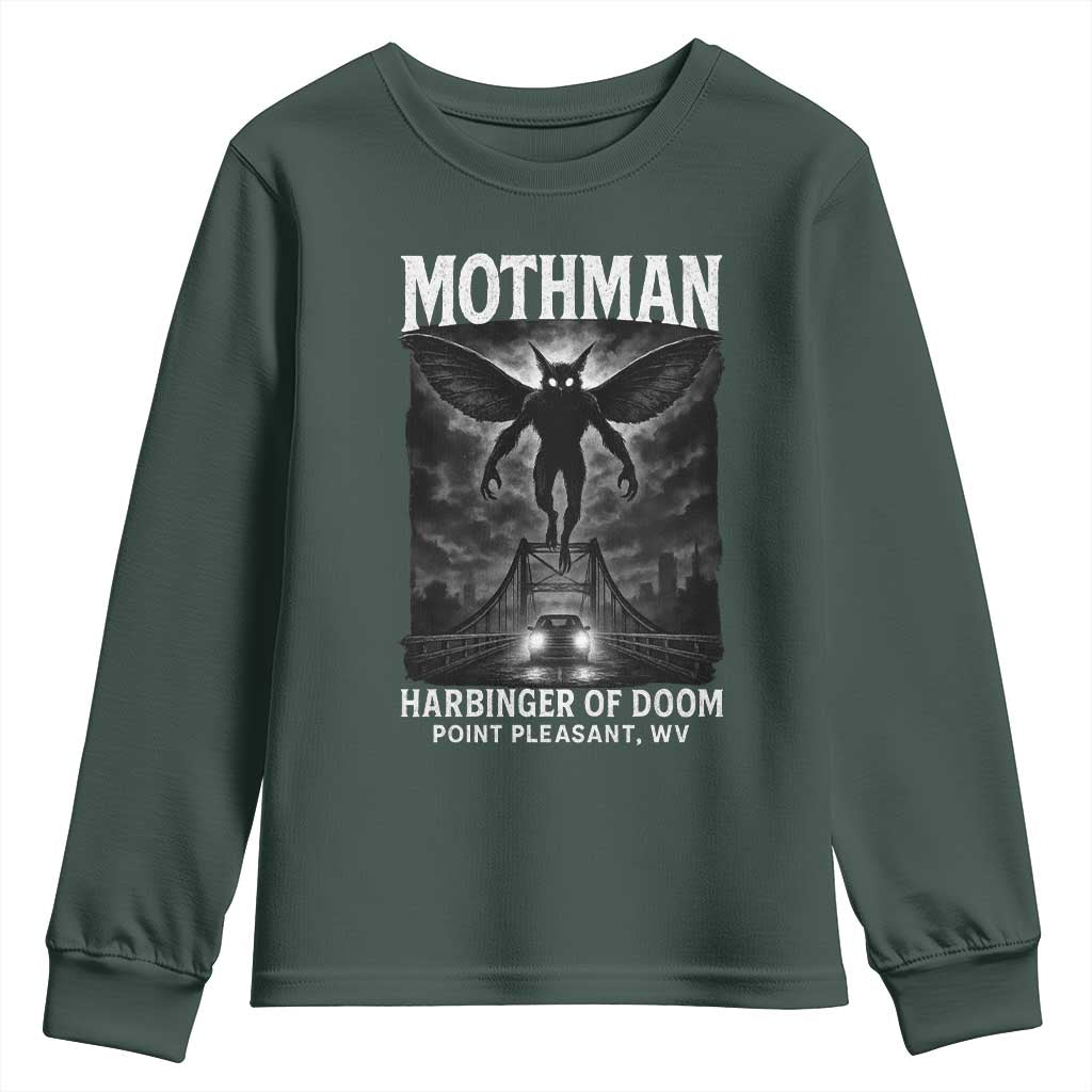 Mothman Youth Sweatshirt Horror Poster Halloween Harbinger of Doom Cryptid Creature TS10 Dark Forest Green Print Your Wear