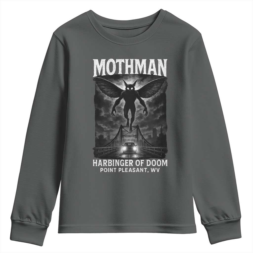 Mothman Youth Sweatshirt Horror Poster Halloween Harbinger of Doom Cryptid Creature TS10 Dark Heather Print Your Wear