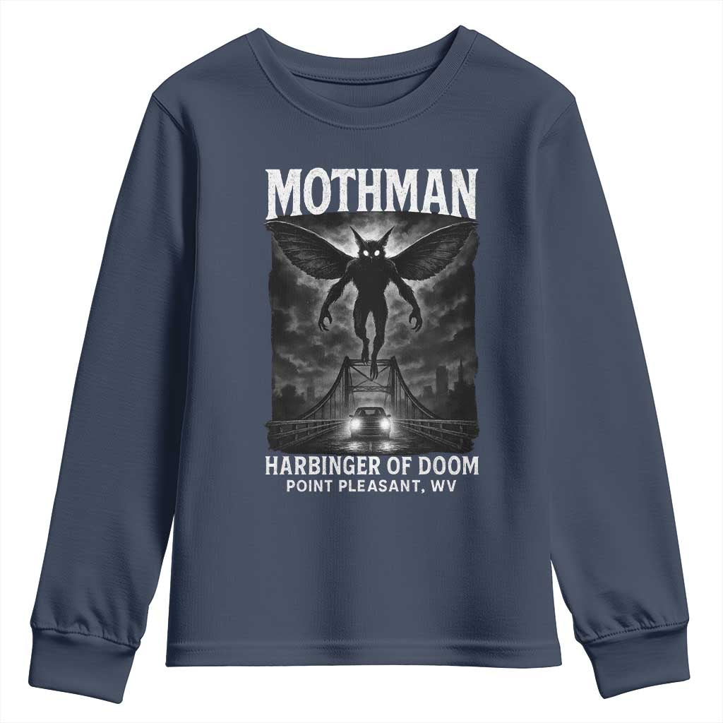 Mothman Youth Sweatshirt Horror Poster Halloween Harbinger of Doom Cryptid Creature TS10 Navy Print Your Wear