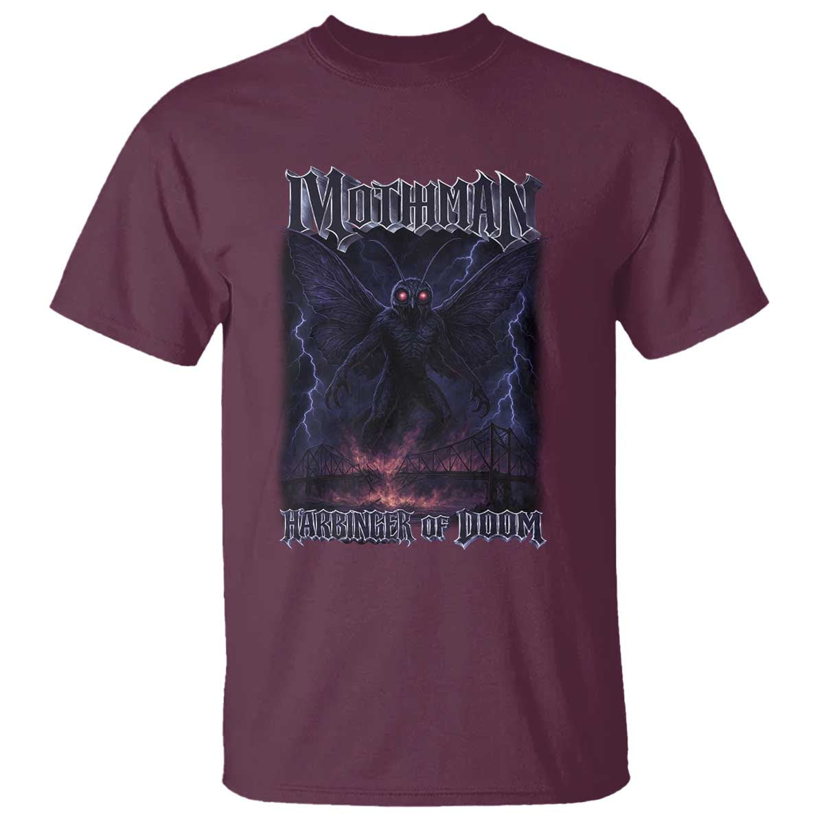 Mothman T Shirt Black Bridge Folk Horror Cryptid Fan TS10 Maroon Print Your Wear