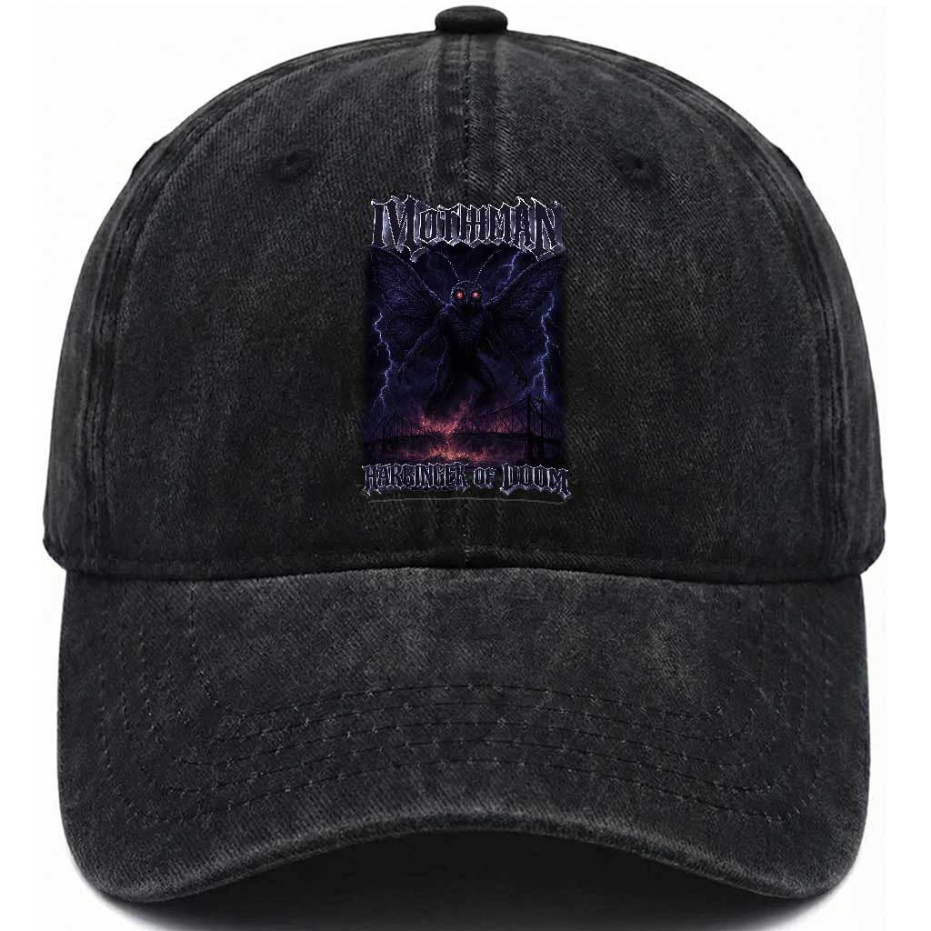 Mothman Washed Cotton Baseball Cap Black Bridge Folk Horror Cryptid Fan TS10 Print Your Wear