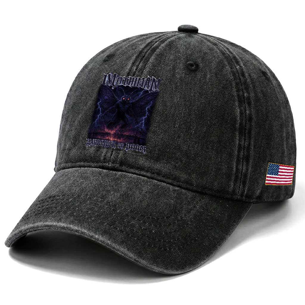 Mothman Washed Cotton Baseball Cap Black Bridge Folk Horror Cryptid Fan TS10 Print Your Wear