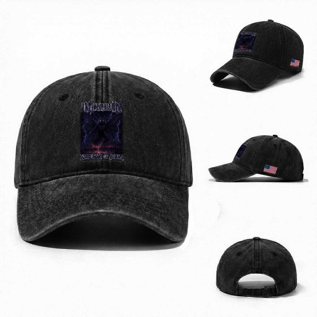 Mothman Washed Cotton Baseball Cap Black Bridge Folk Horror Cryptid Fan TS10 Washed Cap Universal Fit Black Print Your Wear