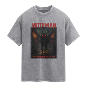 Mothman Washed Cotton T-Shirt Horror Harbinger of Doom Urban Myth Cryptid Creature TS10 Slate Gray Print Your Wear
