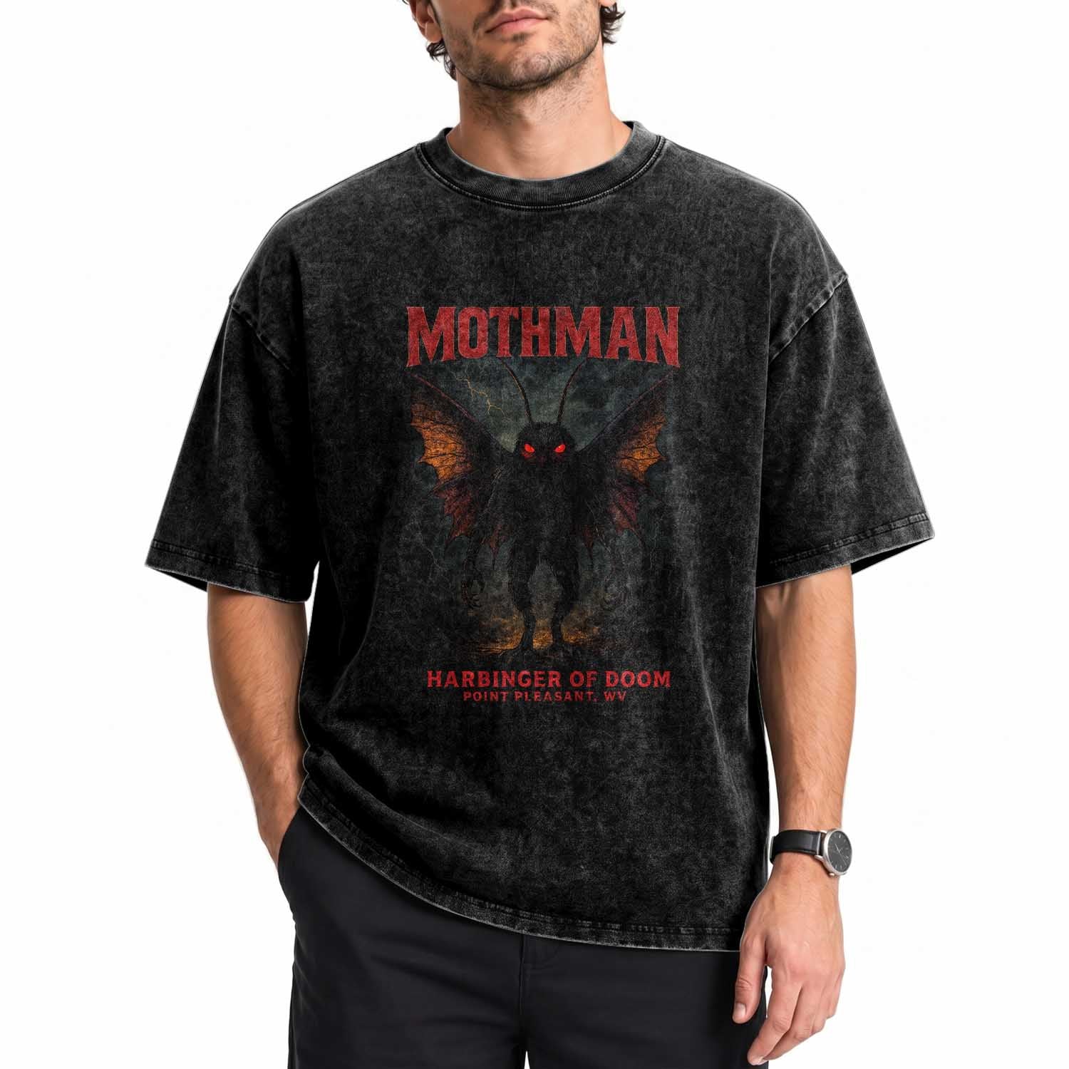 Mothman Washed Cotton T-Shirt Horror Harbinger of Doom Urban Myth Cryptid Creature TS10 Print Your Wear