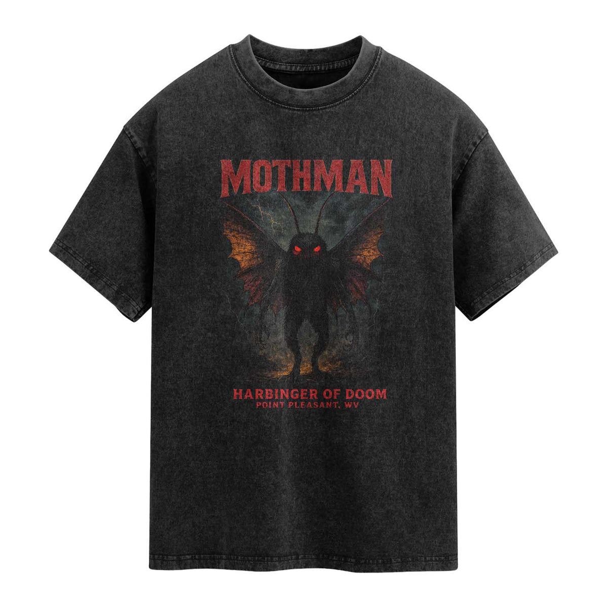 Mothman Washed Cotton T-Shirt Horror Harbinger of Doom Urban Myth Cryptid Creature TS10 Black Print Your Wear