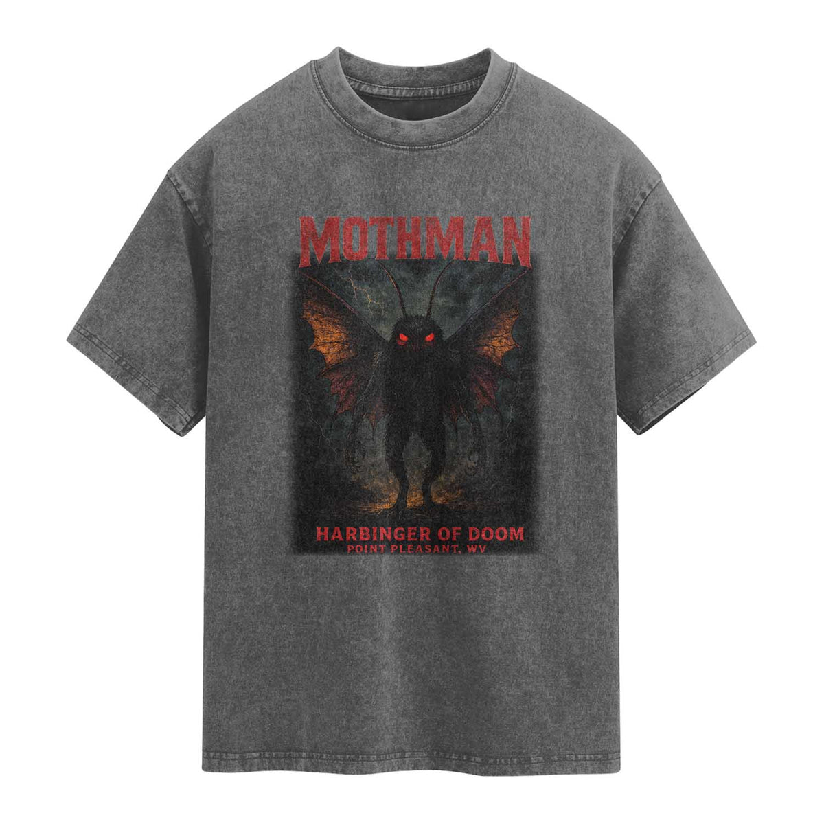 Mothman Washed Cotton T-Shirt Horror Harbinger of Doom Urban Myth Cryptid Creature TS10 Charcoal Print Your Wear