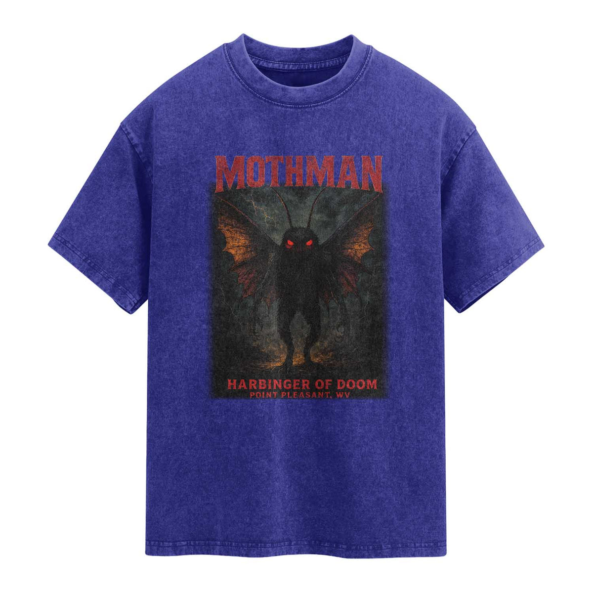 Mothman Washed Cotton T-Shirt Horror Harbinger of Doom Urban Myth Cryptid Creature TS10 Indigo Blue Print Your Wear