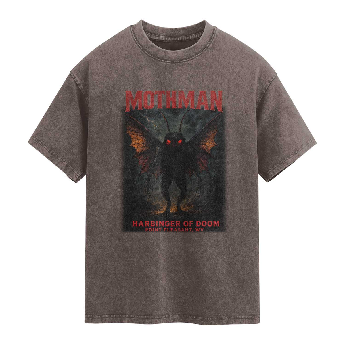 Mothman Washed Cotton T-Shirt Horror Harbinger of Doom Urban Myth Cryptid Creature TS10 Brown Print Your Wear