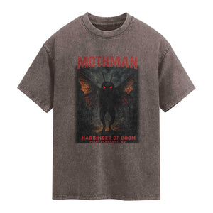 Mothman Washed Cotton T-Shirt Horror Harbinger of Doom Urban Myth Cryptid Creature TS10 Brown Print Your Wear