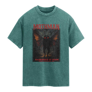 Mothman Washed Cotton T-Shirt Horror Harbinger of Doom Urban Myth Cryptid Creature TS10 Teal Green Print Your Wear