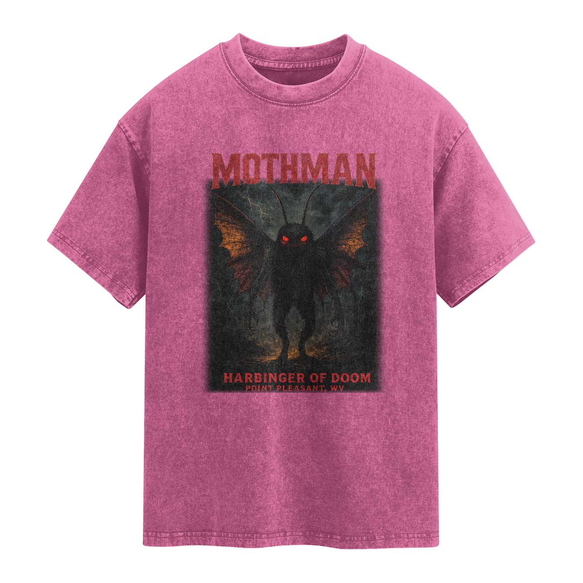 Mothman Washed Cotton T-Shirt Horror Harbinger of Doom Urban Myth Cryptid Creature TS10 Magenta Print Your Wear