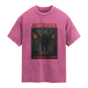 Mothman Washed Cotton T-Shirt Horror Harbinger of Doom Urban Myth Cryptid Creature TS10 Magenta Print Your Wear