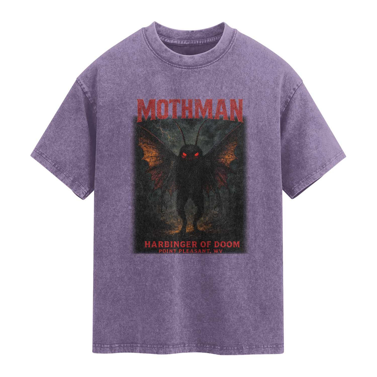 Mothman Washed Cotton T-Shirt Horror Harbinger of Doom Urban Myth Cryptid Creature TS10 Purple Print Your Wear