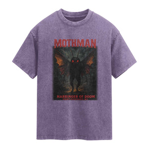Mothman Washed Cotton T-Shirt Horror Harbinger of Doom Urban Myth Cryptid Creature TS10 Purple Print Your Wear