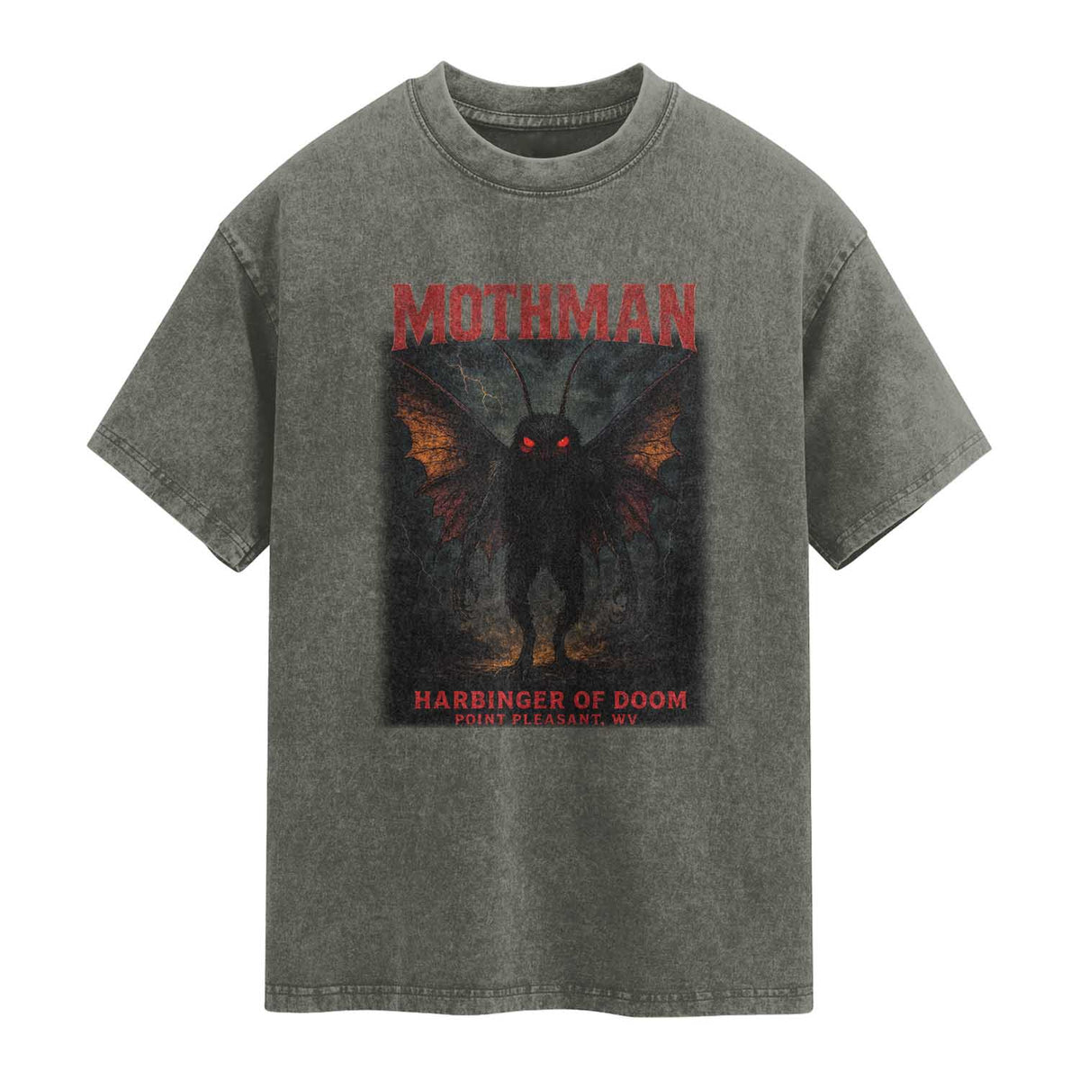 Mothman Washed Cotton T-Shirt Horror Harbinger of Doom Urban Myth Cryptid Creature TS10 Olive Green Print Your Wear