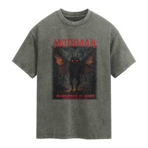 Mothman Washed Cotton T-Shirt Horror Harbinger of Doom Urban Myth Cryptid Creature TS10 Olive Green Print Your Wear