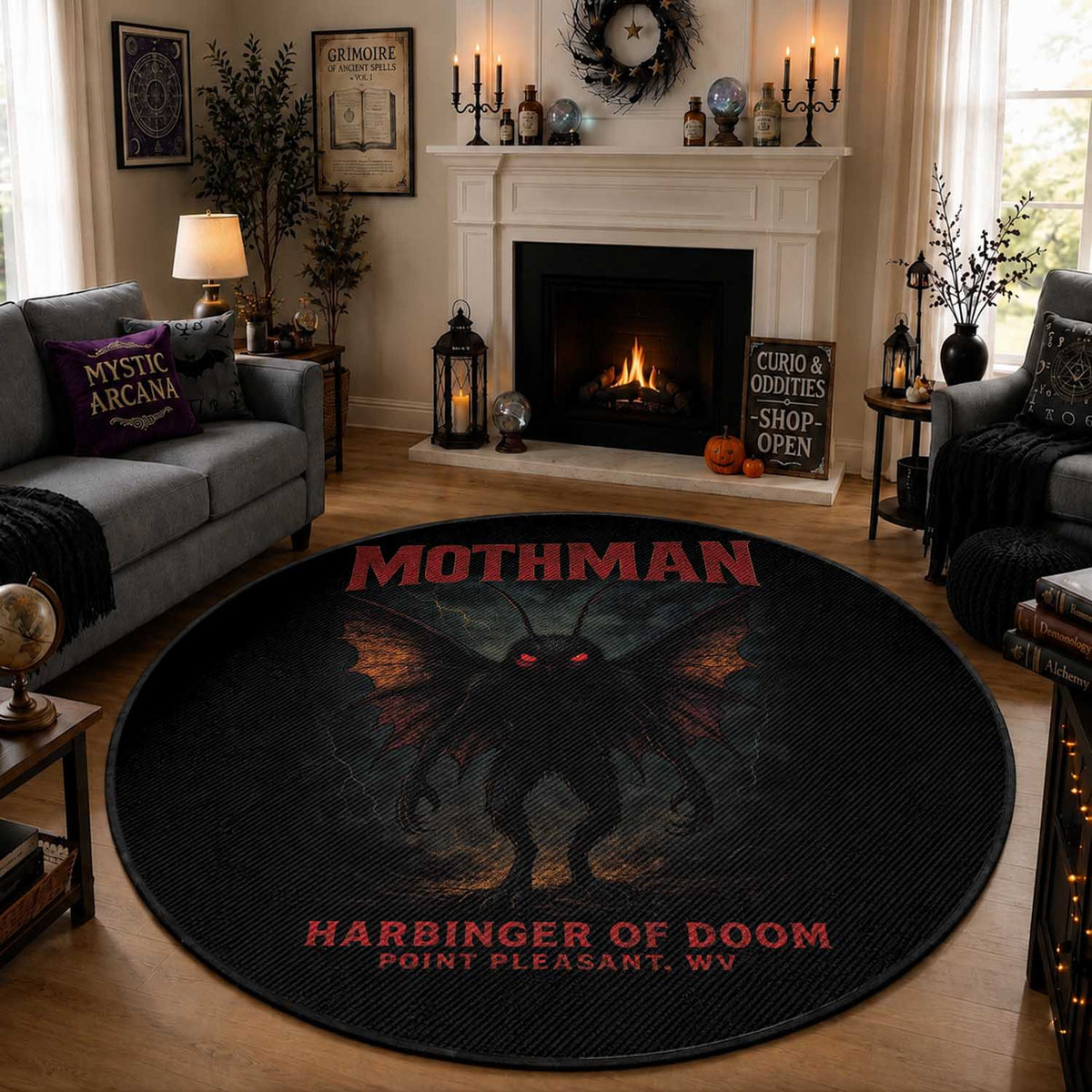Mothman Round Rug Horror Harbinger of Doom Urban Myth Cryptid Creature