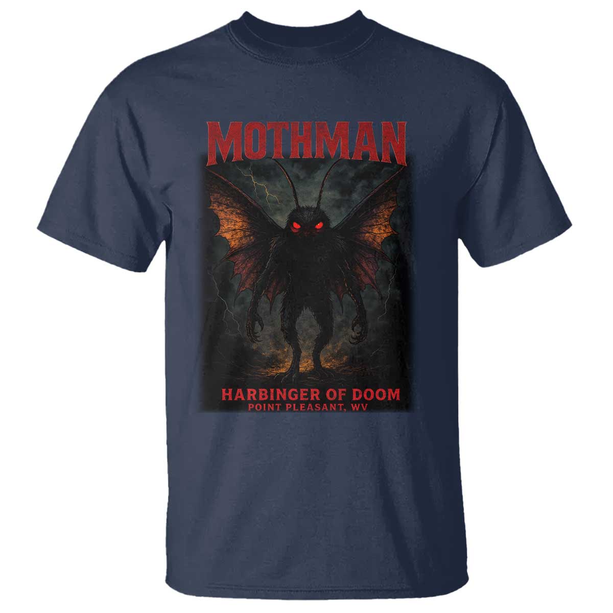 Mothman T Shirt Horror Harbinger of Doom Urban Myth Cryptid Creature TS10 Navy Print Your Wear
