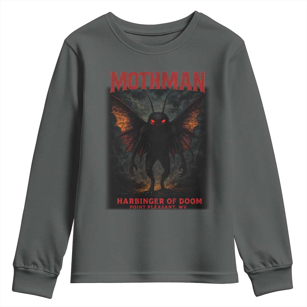 Mothman Youth Sweatshirt Horror Harbinger of Doom Urban Myth Cryptid Creature TS10 Dark Heather Print Your Wear