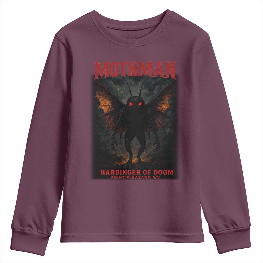 Mothman Youth Sweatshirt Horror Harbinger of Doom Urban Myth Cryptid Creature TS10 Maroon Print Your Wear