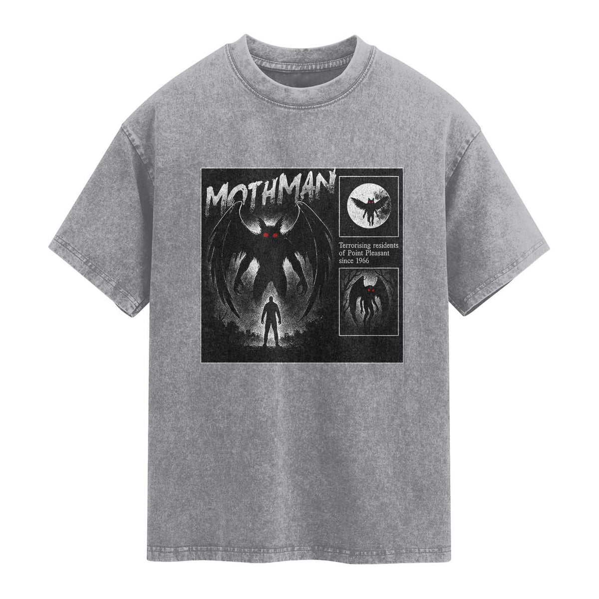 Mothman Washed Cotton T-Shirt Retro Horror Manga Urban Myth Cryptid Creature TS10 Slate Gray Print Your Wear