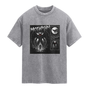Mothman Washed Cotton T-Shirt Retro Horror Manga Urban Myth Cryptid Creature TS10 Slate Gray Print Your Wear