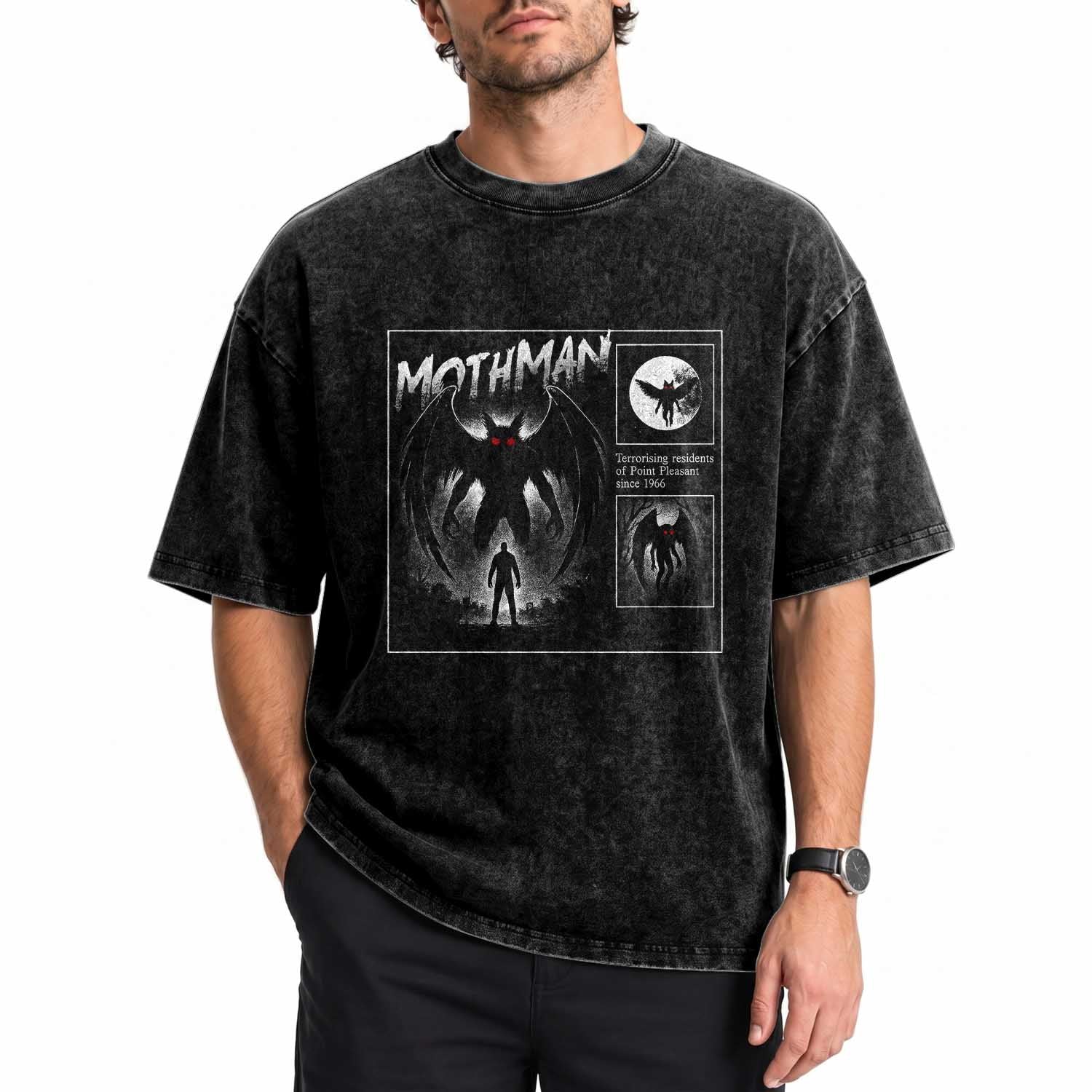 Mothman Washed Cotton T-Shirt Retro Horror Manga Urban Myth Cryptid Creature TS10 Print Your Wear