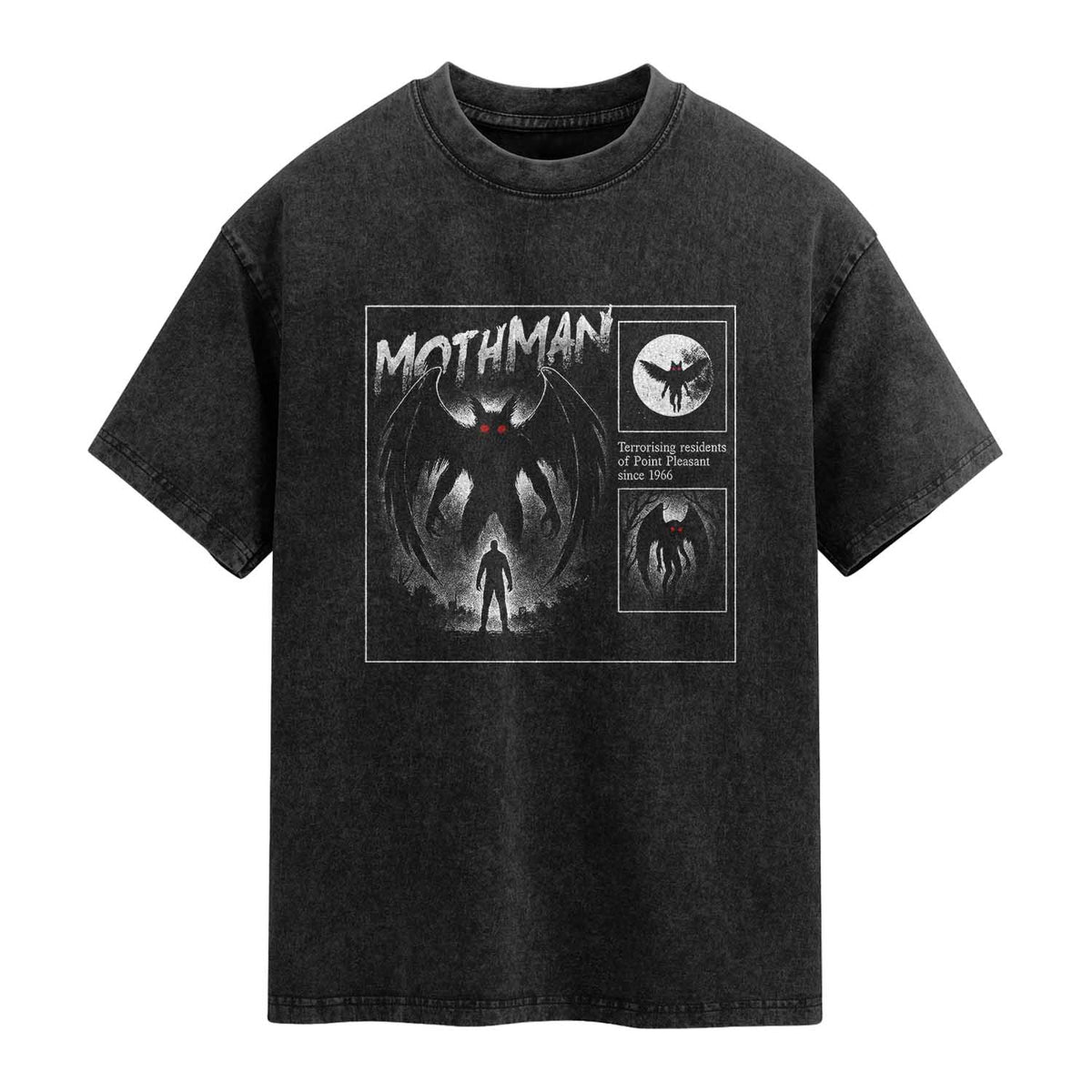 Mothman Washed Cotton T-Shirt Retro Horror Manga Urban Myth Cryptid Creature TS10 Black Print Your Wear
