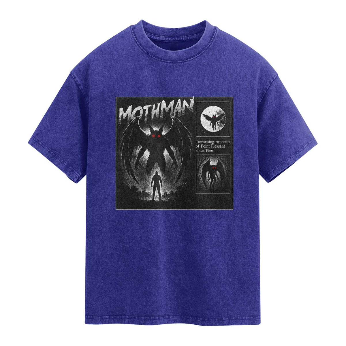 Mothman Washed Cotton T-Shirt Retro Horror Manga Urban Myth Cryptid Creature TS10 Indigo Blue Print Your Wear