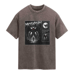 Mothman Washed Cotton T-Shirt Retro Horror Manga Urban Myth Cryptid Creature TS10 Brown Print Your Wear