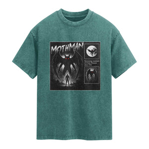 Mothman Washed Cotton T-Shirt Retro Horror Manga Urban Myth Cryptid Creature TS10 Teal Green Print Your Wear