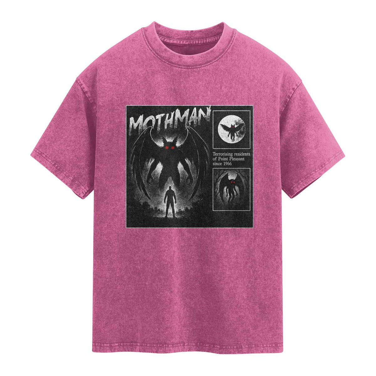 Mothman Washed Cotton T-Shirt Retro Horror Manga Urban Myth Cryptid Creature TS10 Magenta Print Your Wear