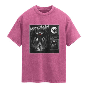 Mothman Washed Cotton T-Shirt Retro Horror Manga Urban Myth Cryptid Creature TS10 Magenta Print Your Wear