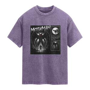 Mothman Washed Cotton T-Shirt Retro Horror Manga Urban Myth Cryptid Creature TS10 Purple Print Your Wear