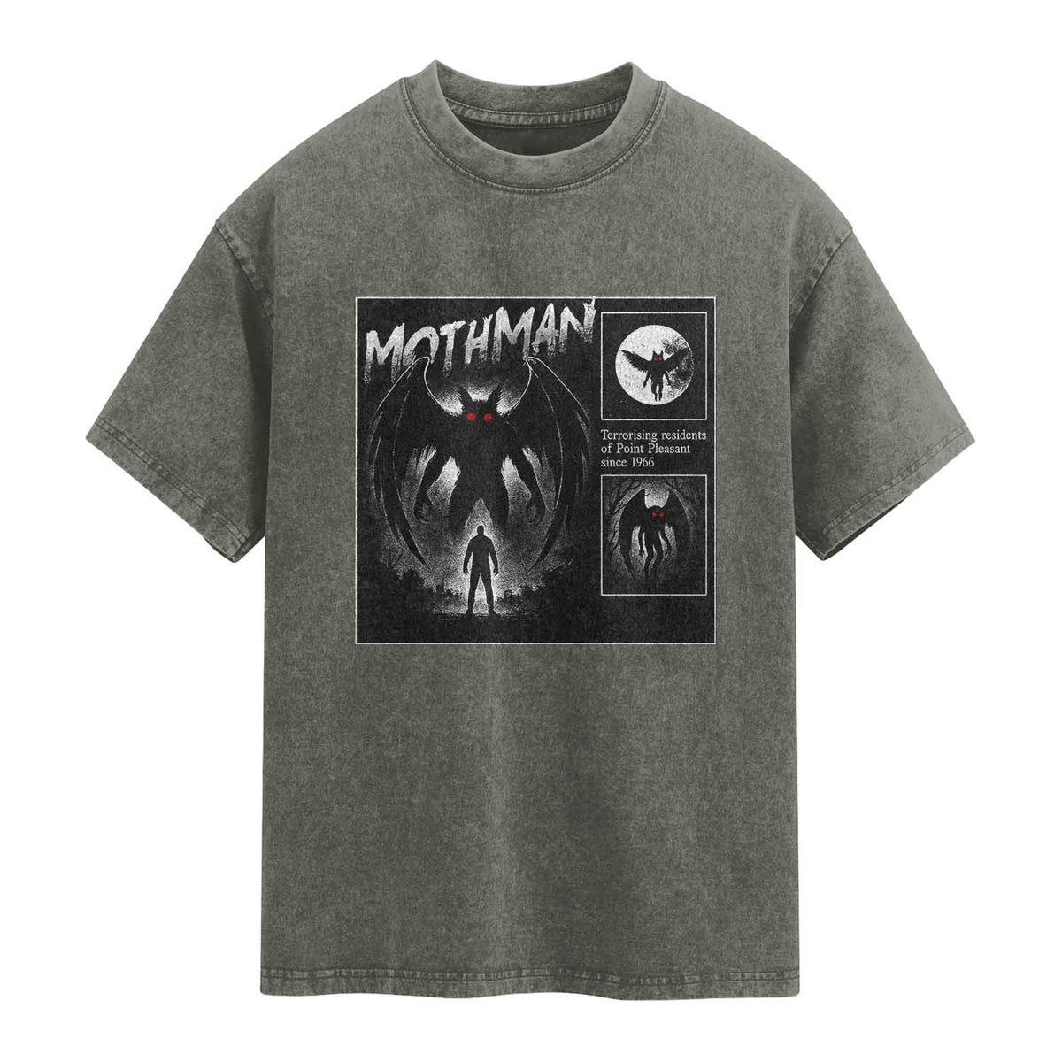 Mothman Washed Cotton T-Shirt Retro Horror Manga Urban Myth Cryptid Creature TS10 Olive Green Print Your Wear