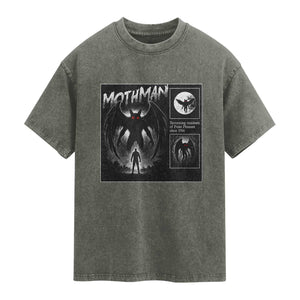 Mothman Washed Cotton T-Shirt Retro Horror Manga Urban Myth Cryptid Creature TS10 Olive Green Print Your Wear