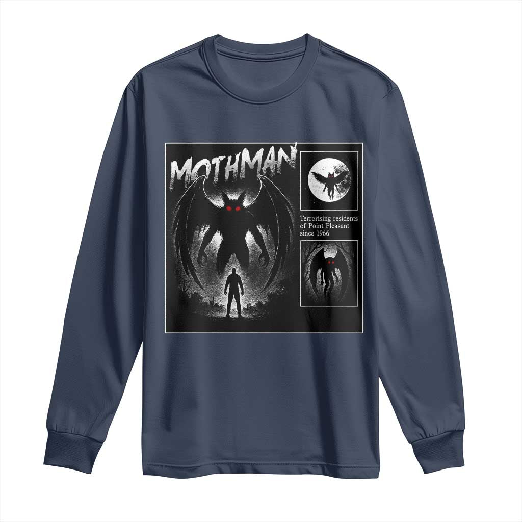 Mothman Long Sleeve Shirt Retro Horror Manga Urban Myth Cryptid Creature TS10 Navy Print Your Wear