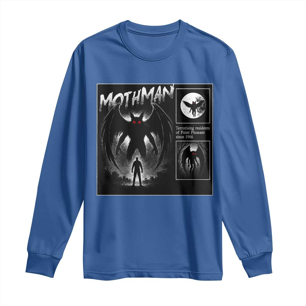 Mothman Long Sleeve Shirt Retro Horror Manga Urban Myth Cryptid Creature TS10 Royal Blue Print Your Wear
