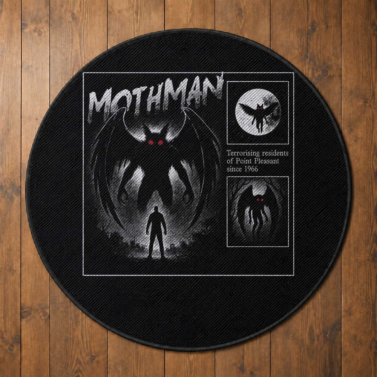 Mothman Round Rug Retro Horror Manga Urban Myth Cryptid Creature