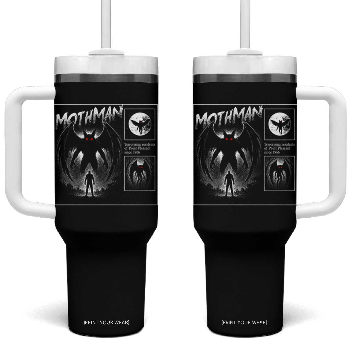 Mothman Tumbler With Handle Retro Horror Manga Urban Myth Cryptid Creature TS10 One Size: 40 oz Black Print Your Wear