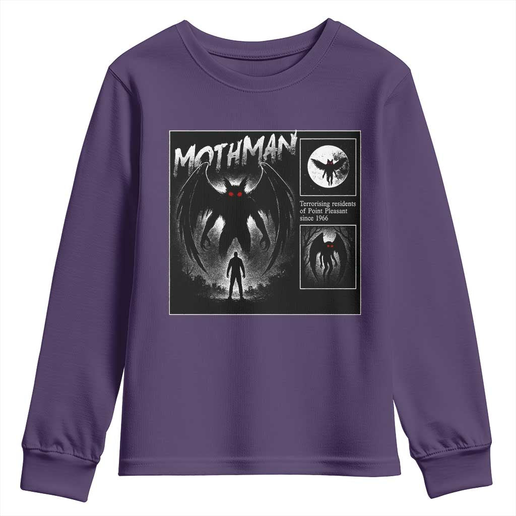 Mothman Youth Sweatshirt Retro Horror Manga Urban Myth Cryptid Creature TS10 Purple Print Your Wear