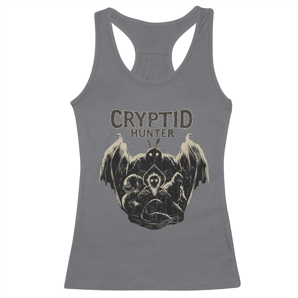 Retro Cryptid Hunter Racerback Tank Top Mothman Bigfoot Loch Ness Monster Cryptids TS10 Charcoal Print Your Wear