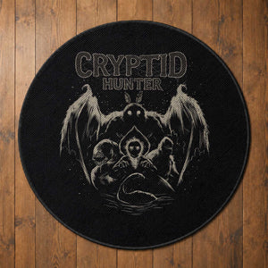 Retro Cryptid Hunter Round Rug Mothman Bigfoot Loch Ness Monster Cryptids