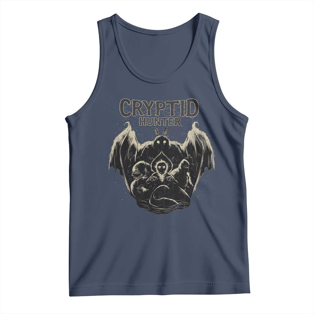 Retro Cryptid Hunter Tank Top Mothman Bigfoot Loch Ness Monster Cryptids TS10 Navy Print Your Wear