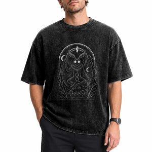 Mothman Washed Cotton T-Shirt Cryptid Paranormal Occult Horror Gothic Monster TS10 Print Your Wear